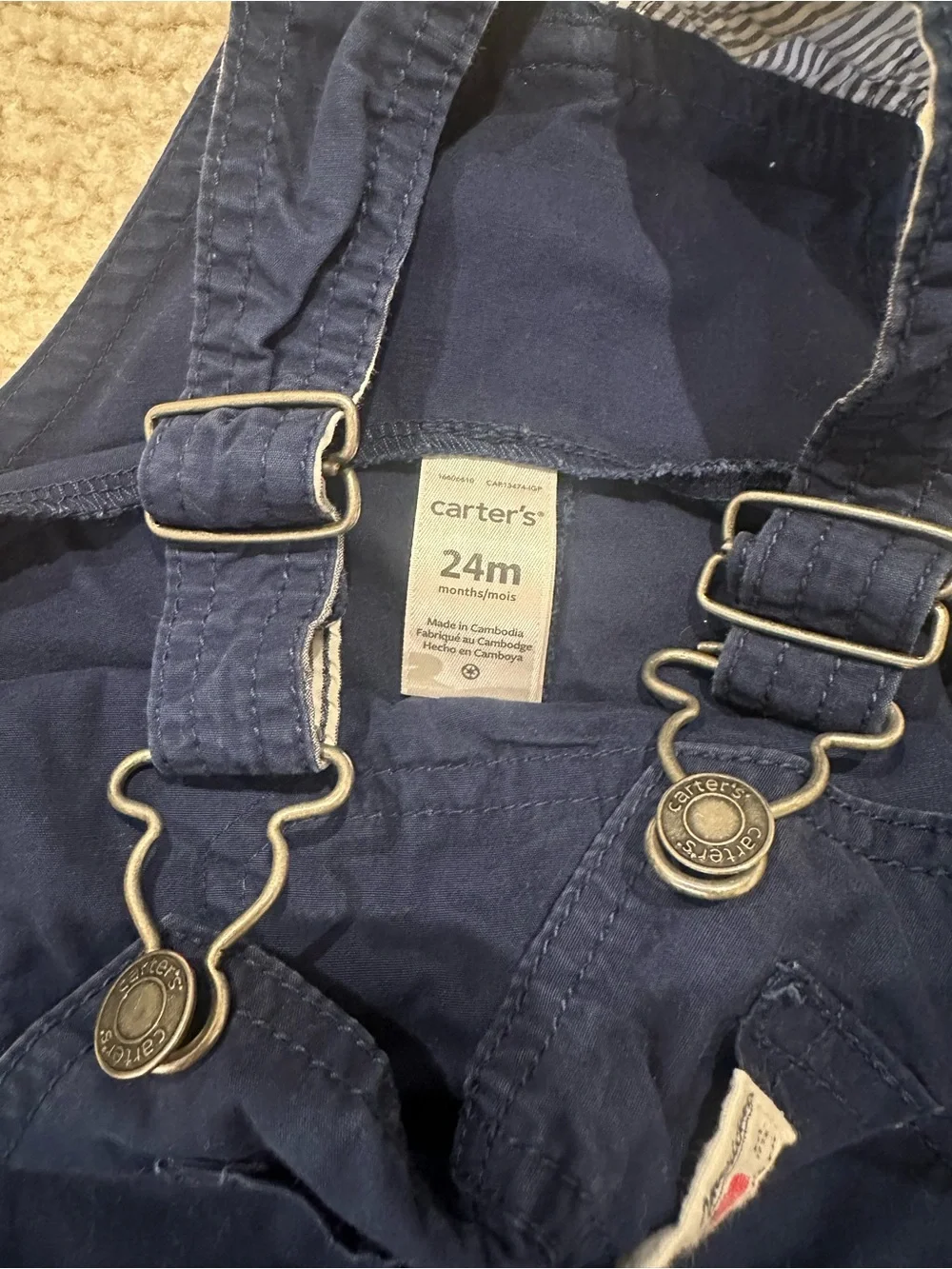 Carter's Navy overalls with Blue and Gray Tees